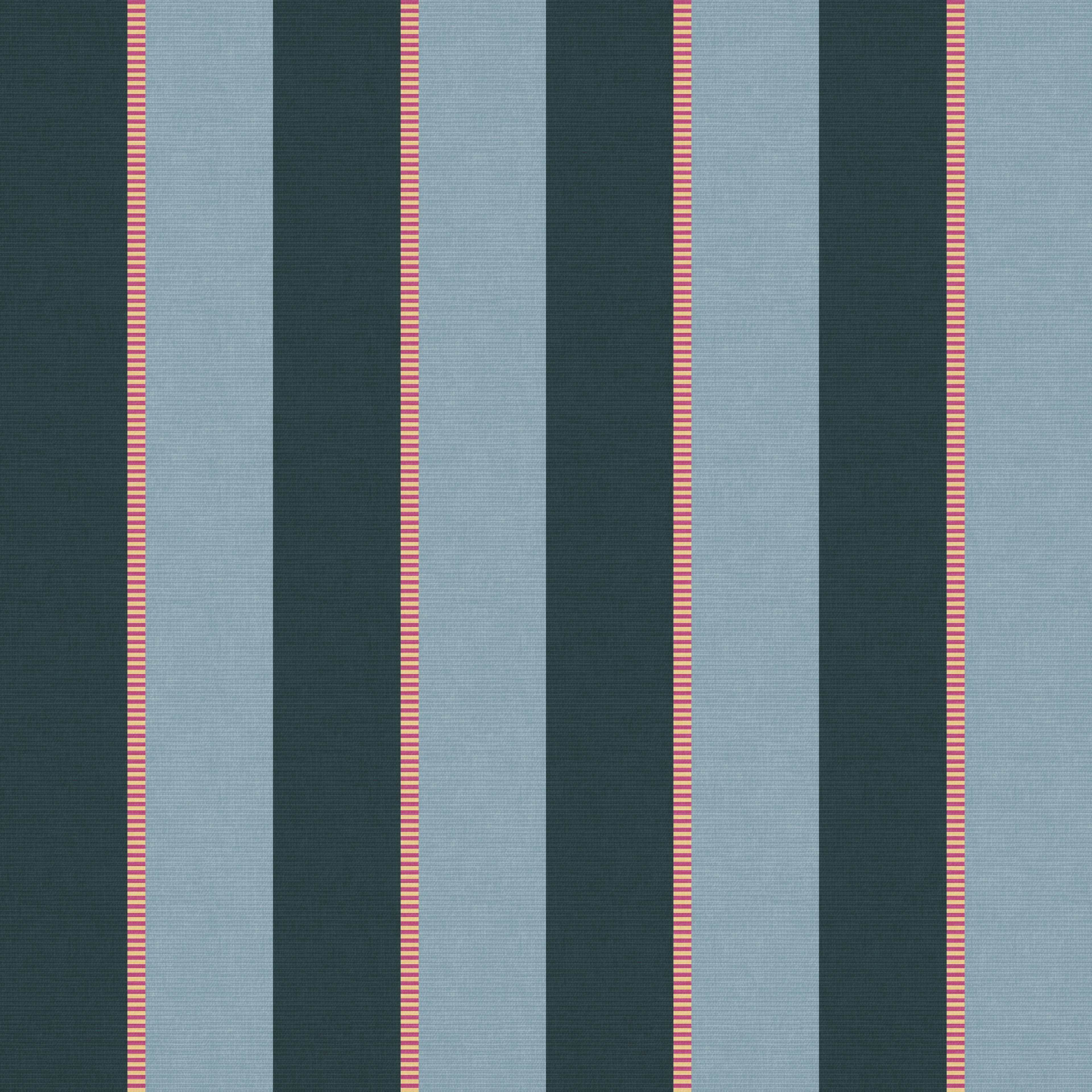 Vertical stripe wallpaper pattern featuring alternating wide bands with fine accent stripes, creating a tailored, rhythmic design with classic structure and modern polish. Teal, aqua, yellow
