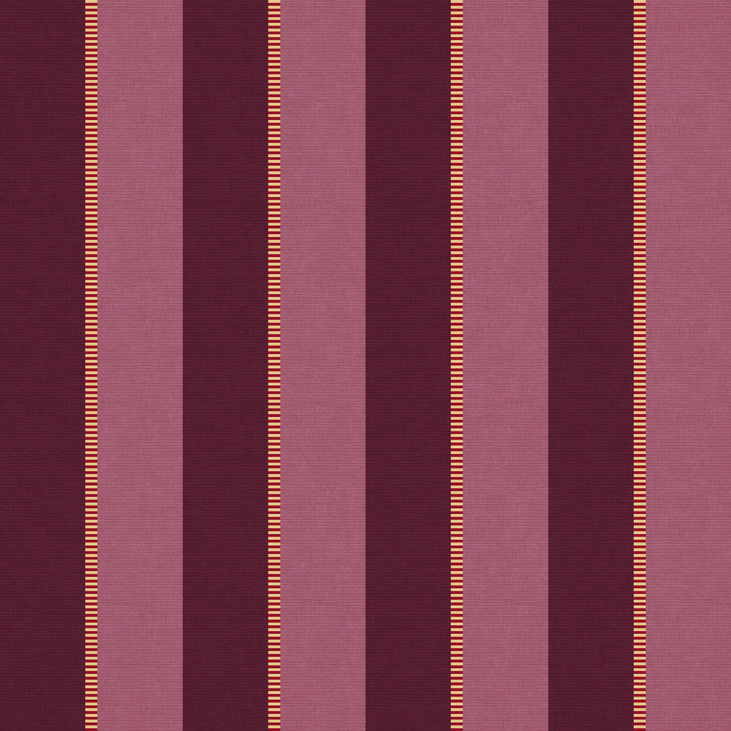 Patterned fabric with vertical stripes on a dark red background  Vertical stripe wallpaper pattern featuring alternating wide bands with fine accent stripes, creating a tailored, rhythmic design with classic structure and modern polish.
