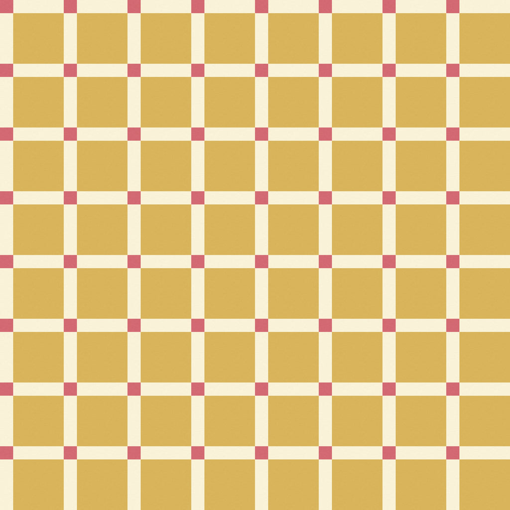 Geometric square wallpaper pattern with structured, repeating blocks arranged in a balanced, modern composition, creating a bold yet refined design with architectural appeal. Yellow, white and pink