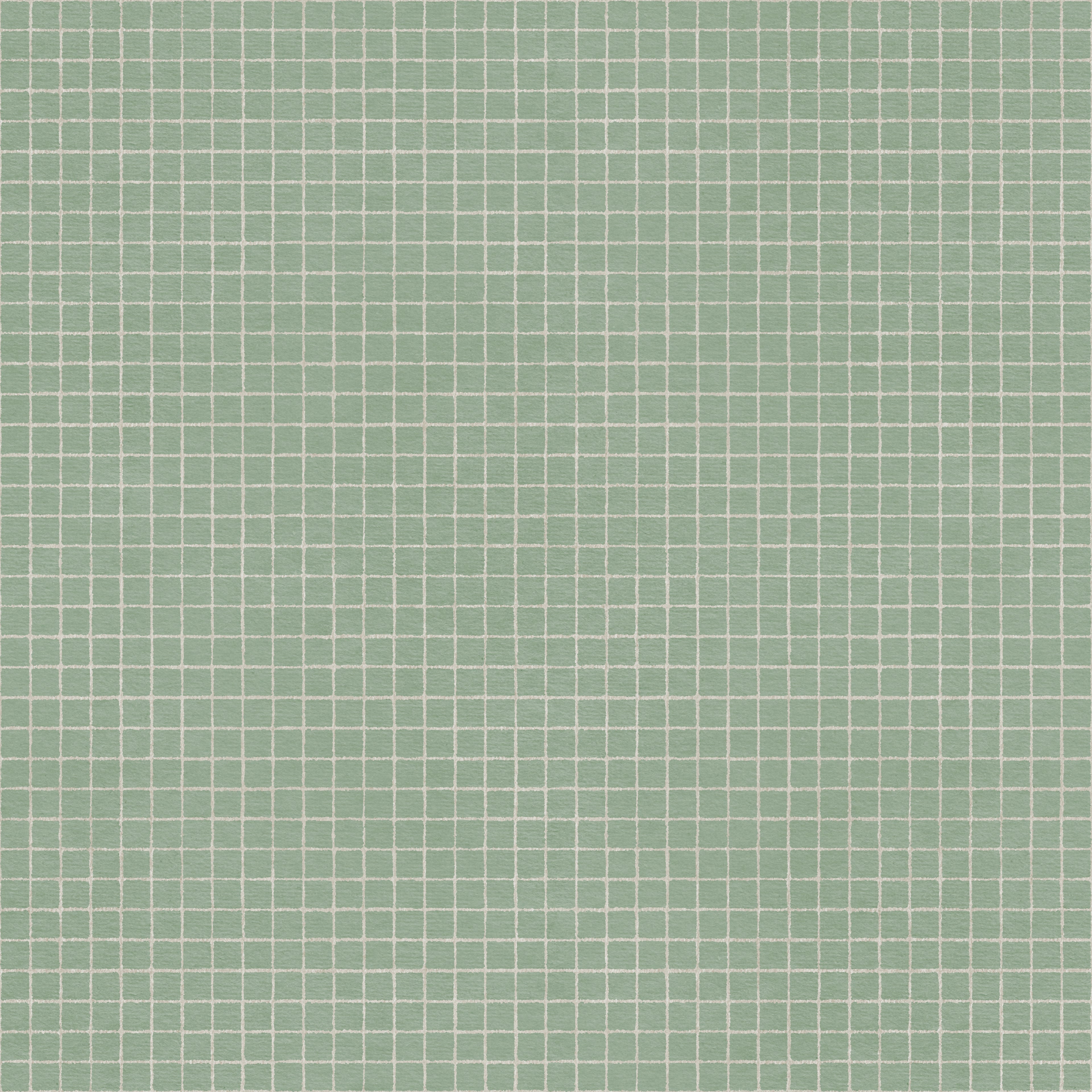 Geometric grid wallpaper pattern with clean, intersecting lines arranged in a structured, modern layout, creating a crisp and graphic design ideal for contemporary interiors. Green and white check, graphic squares 