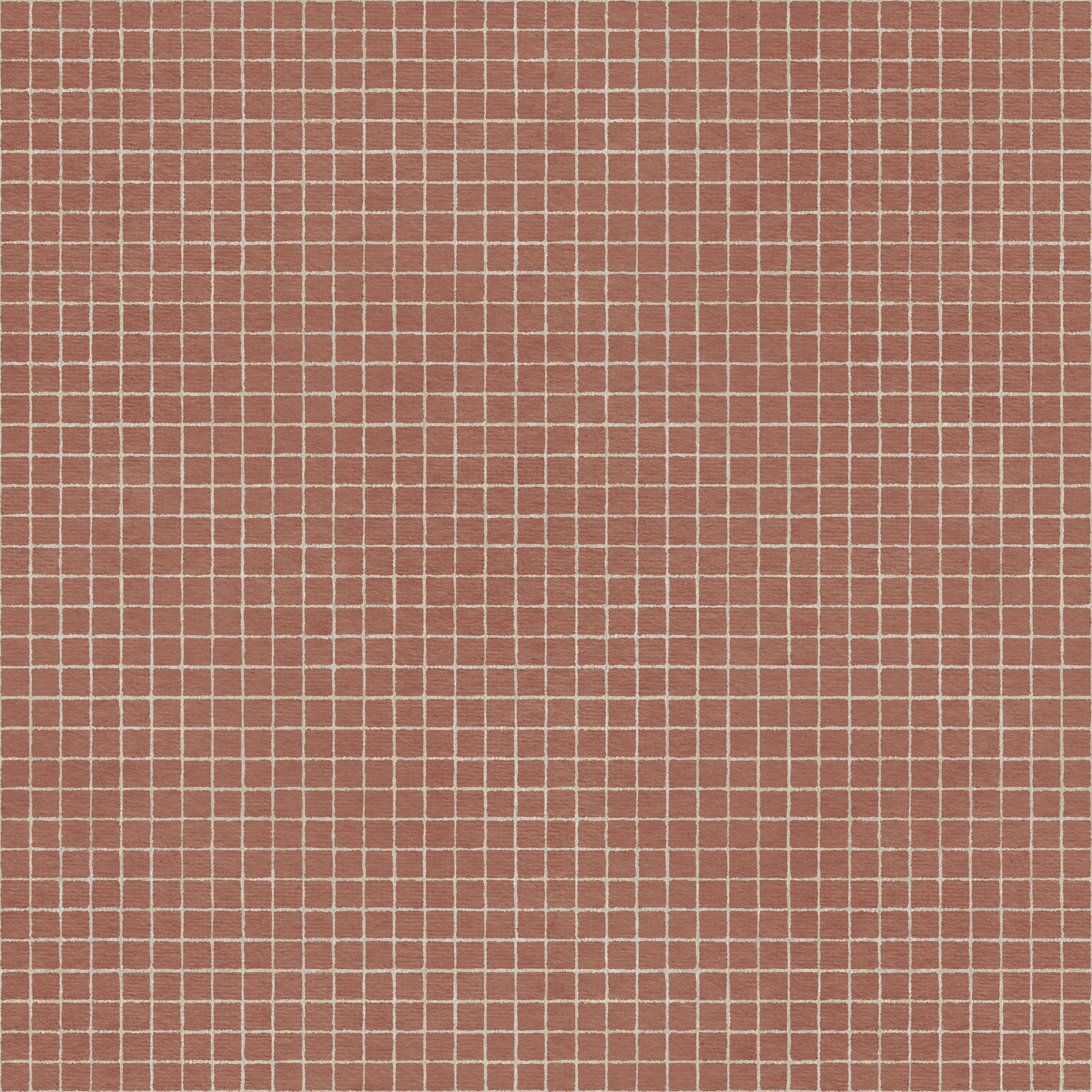 Geometric grid wallpaper pattern with clean, intersecting lines arranged in a structured, modern layout, creating a crisp and graphic design ideal for contemporary interiors. Pink, terra cotta and white check, graphic squares 