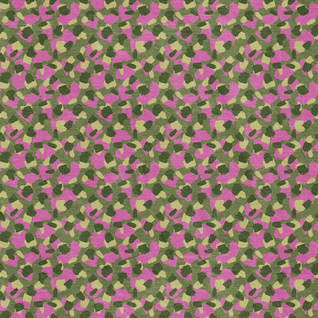 Abstract leopard print wallpaper pattern with organic, irregular spots that create a bold, modern animal design with movement and visual texture. Pink and green