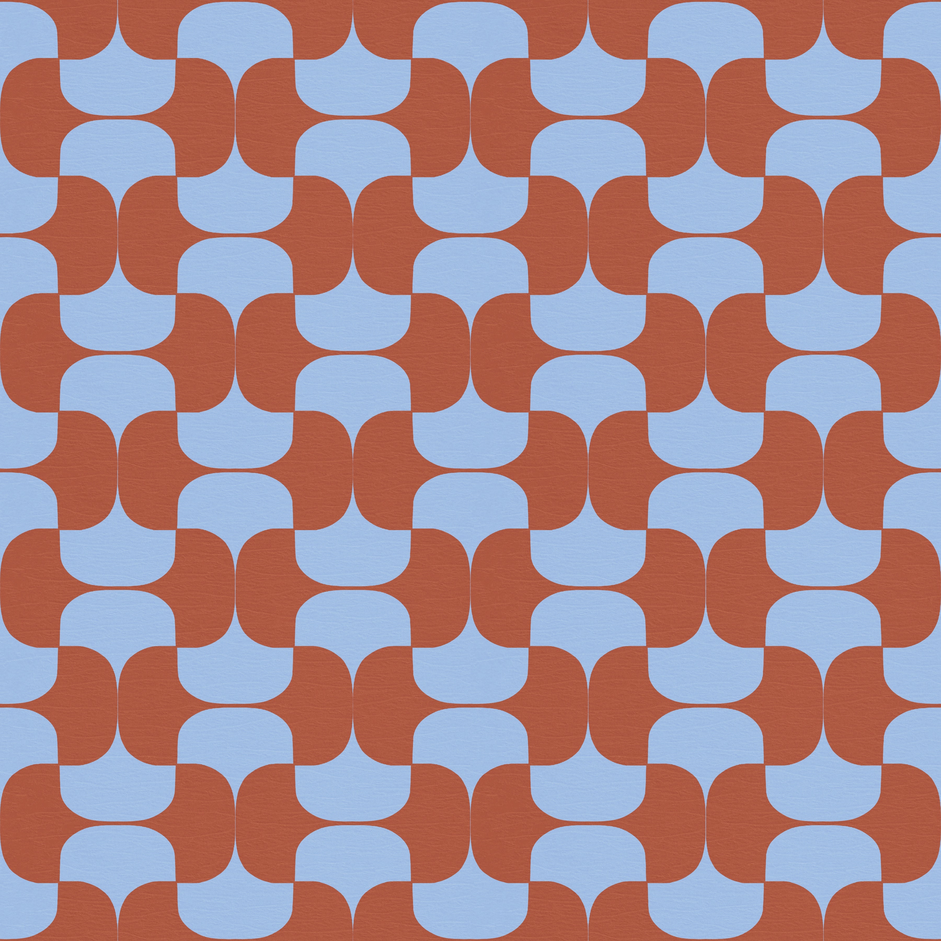 Lido wallpaper by Leopold House featuring a seamless geometric pattern of interlocking rounded shapes arranged in a rhythmic grid, creating a bold, modern design with a crisp, midcentury-inspired feel. Blue and orange wallpaper perfect for coastal or modern interiors. Blue and orange wallpaper.