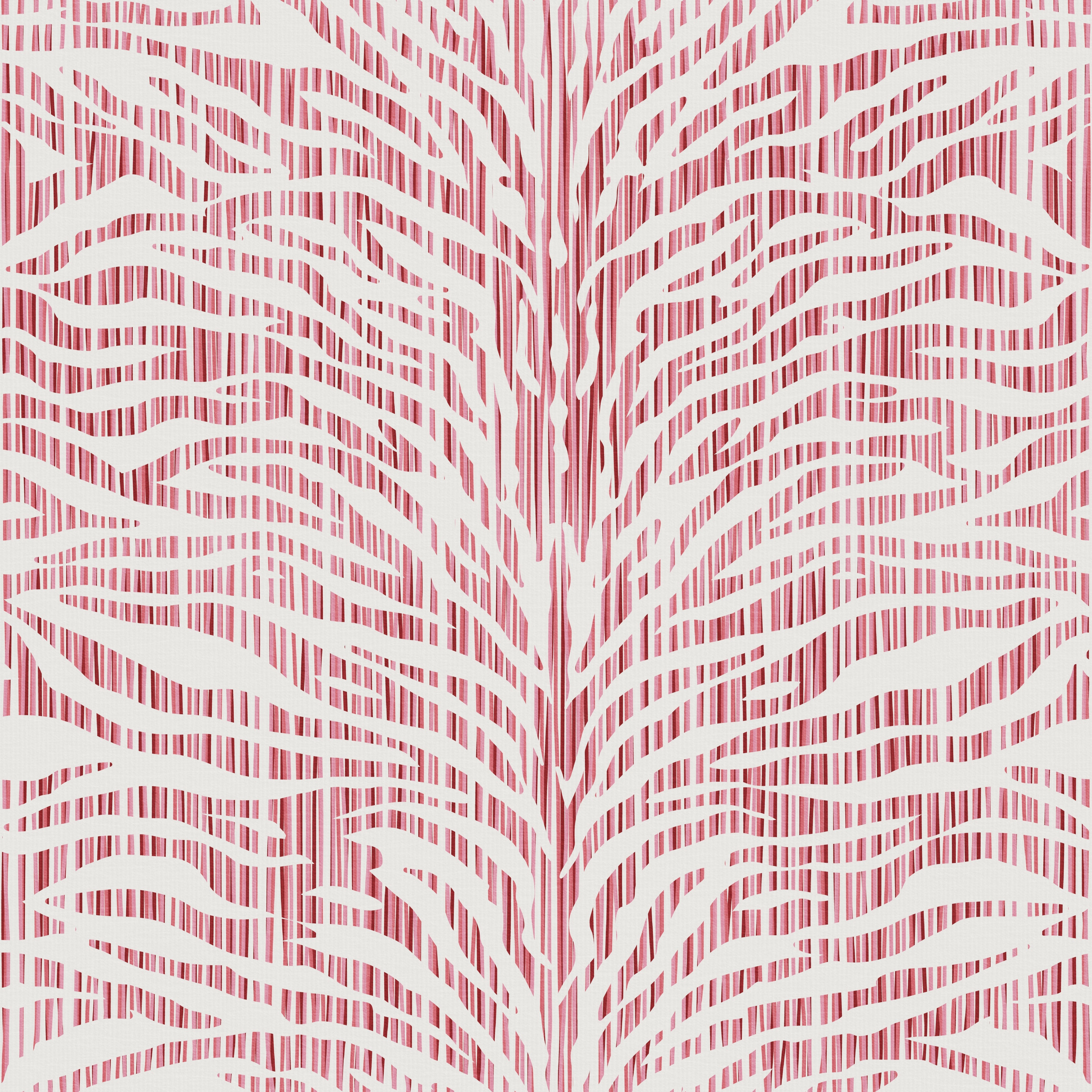 Red and pink abstract zebra stripe wallpaper pattern with flowing, hand-drawn lines that create movement and a bold, modern graphic look, ideal for statement walls and pattern-rich interiors.