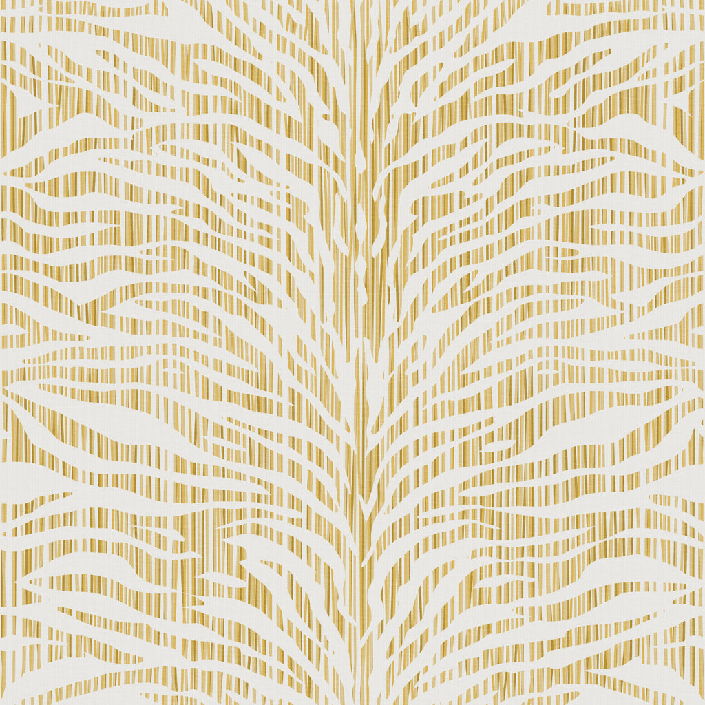 Yellow abstract zebra stripe wallpaper pattern with flowing, hand-drawn lines that create movement and a bold, modern graphic look, ideal for statement walls and pattern-rich interiors.