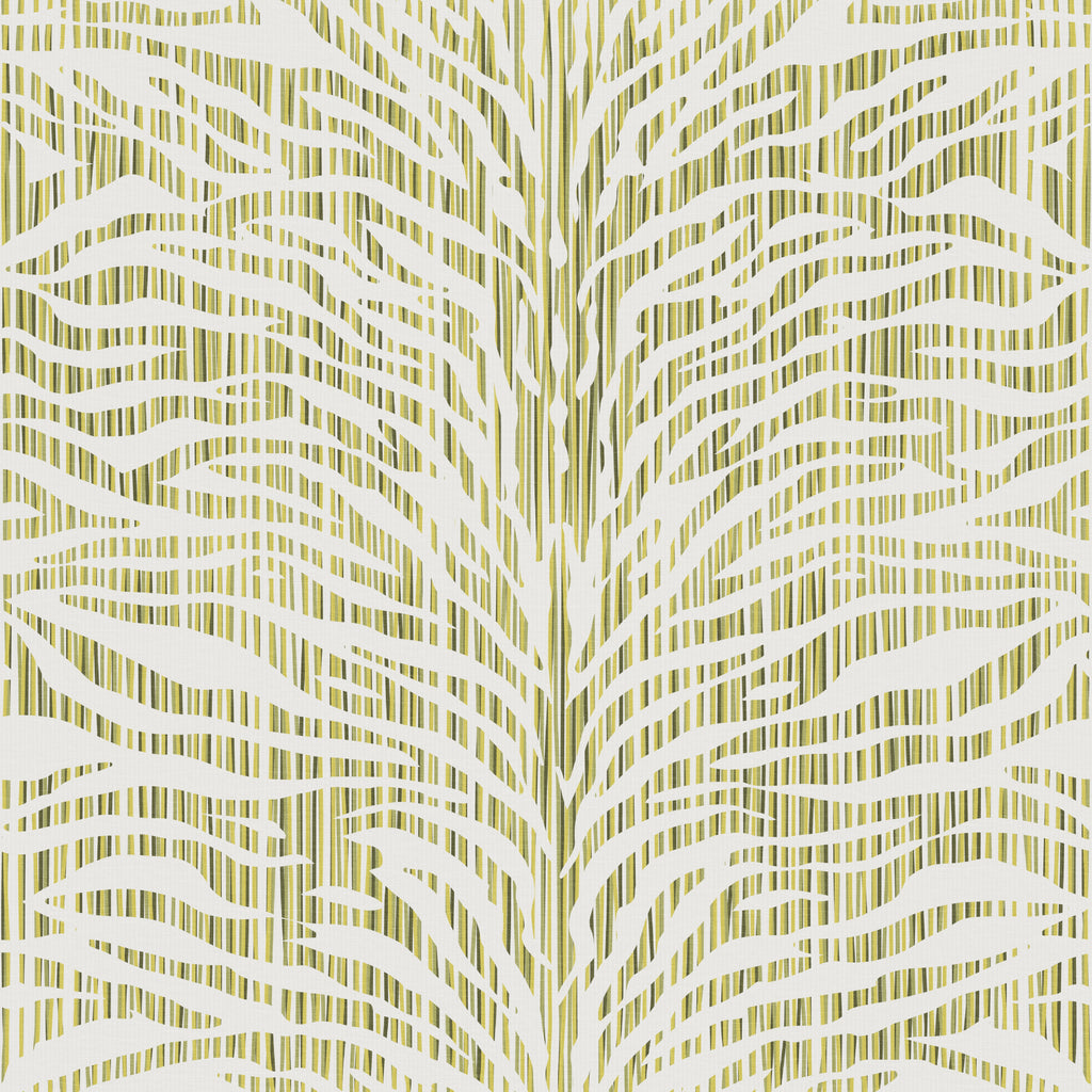 Green abstract zebra stripe wallpaper pattern with flowing, hand-drawn lines that create movement and a bold, modern graphic look, ideal for statement walls and pattern-rich interiors.